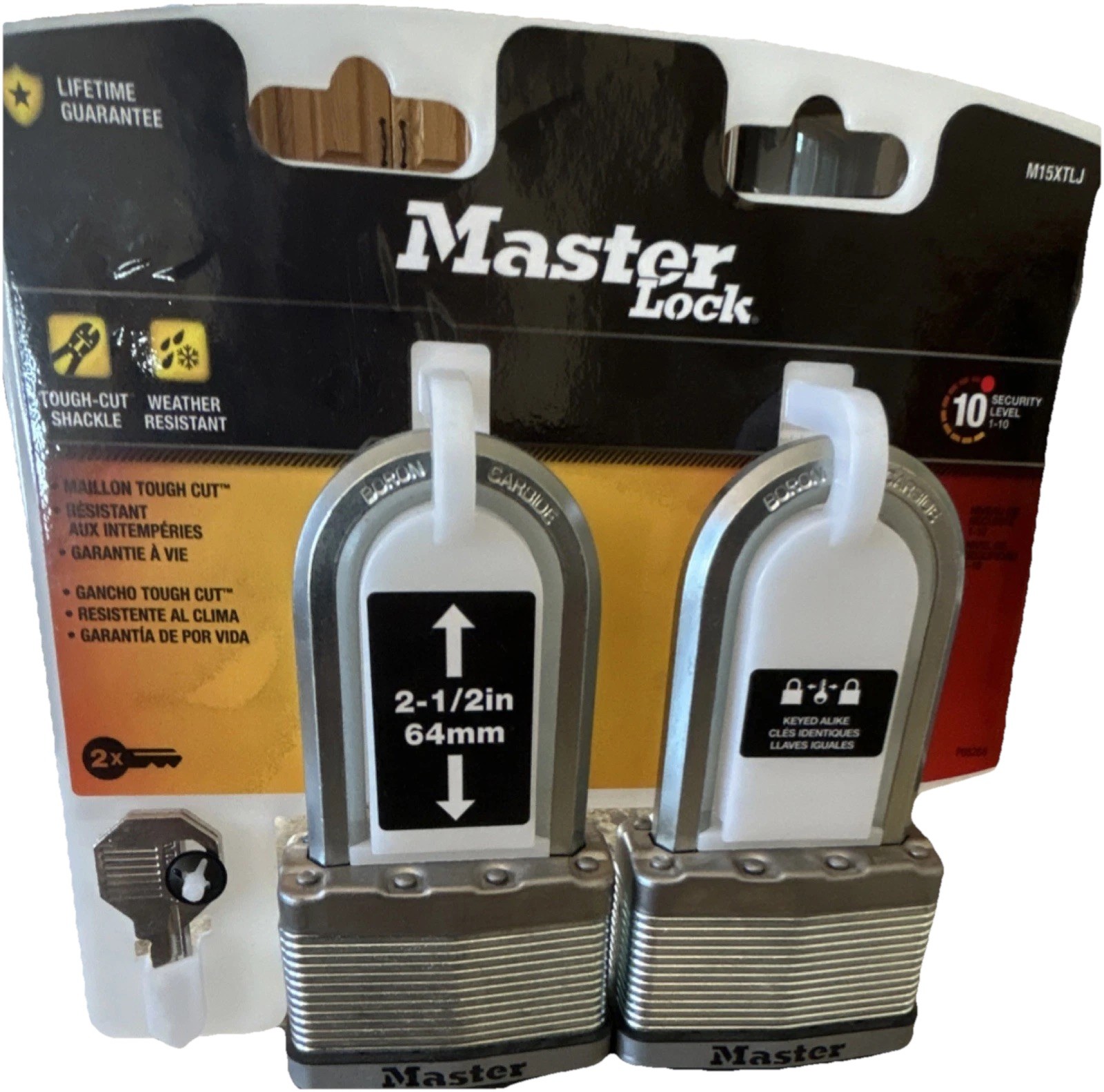 Master Lock M15XTLJ 2-Pack Keyed Alike Tough-Cut Outdoor Padlocks
