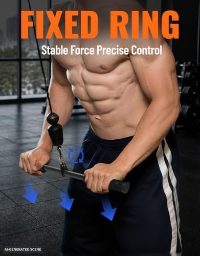 Share Straight Bar Cable Attachment with Fixed Ring, NonSlip Tricep Bar