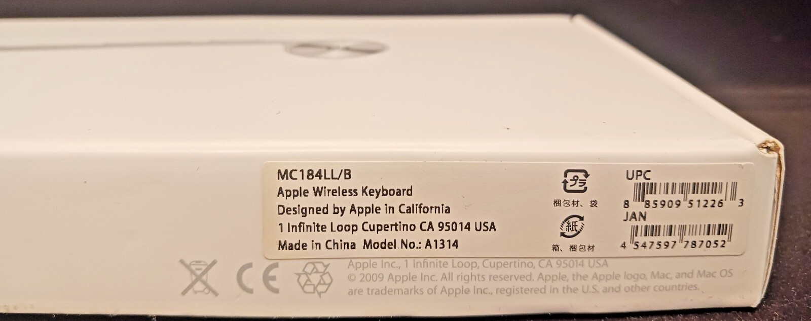 APPLE A1314 Pre-Owned Wireless Keyboard - MC184LL/B- 2009