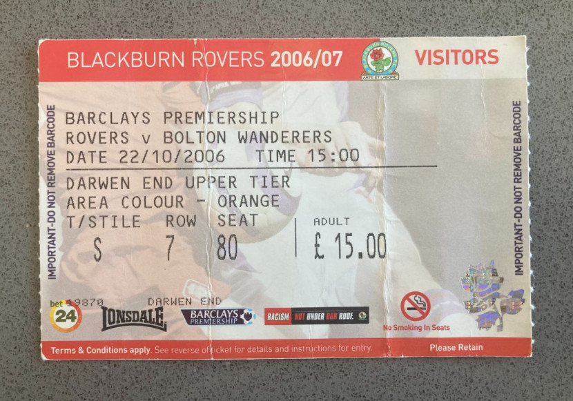 Blackburn Rovers v Bolton Wanderers 2006-07 Match Ticket