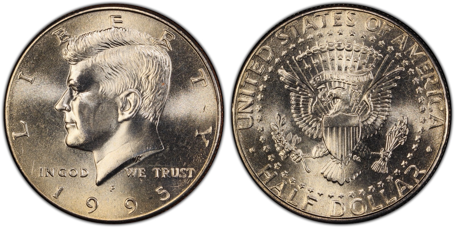 1995 P D S - Clad Proof and 2 Uncirculated Kennedy Half Dollar 3 Coin Set