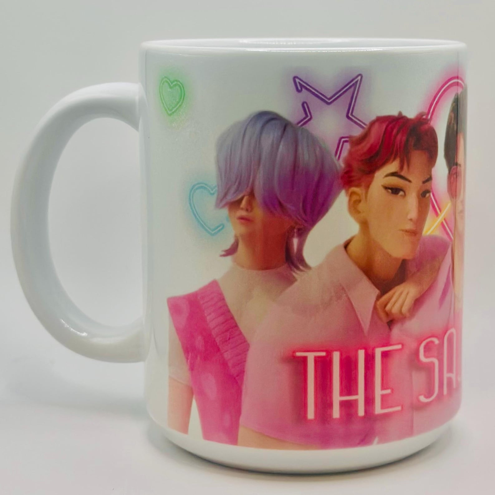 The Saja Boys Coffe Mug K-pop Inspired Fan Art Cup Neon Pink Fantasy Boy Group