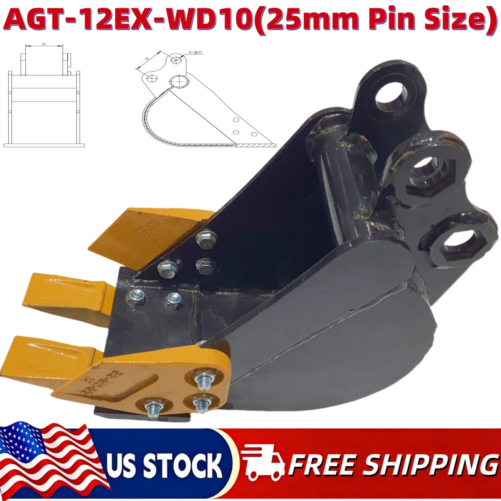 AGT 10" Mini Excavator Bucket for 1 Ton Mini Excavator Attachment 25MM Pin Size