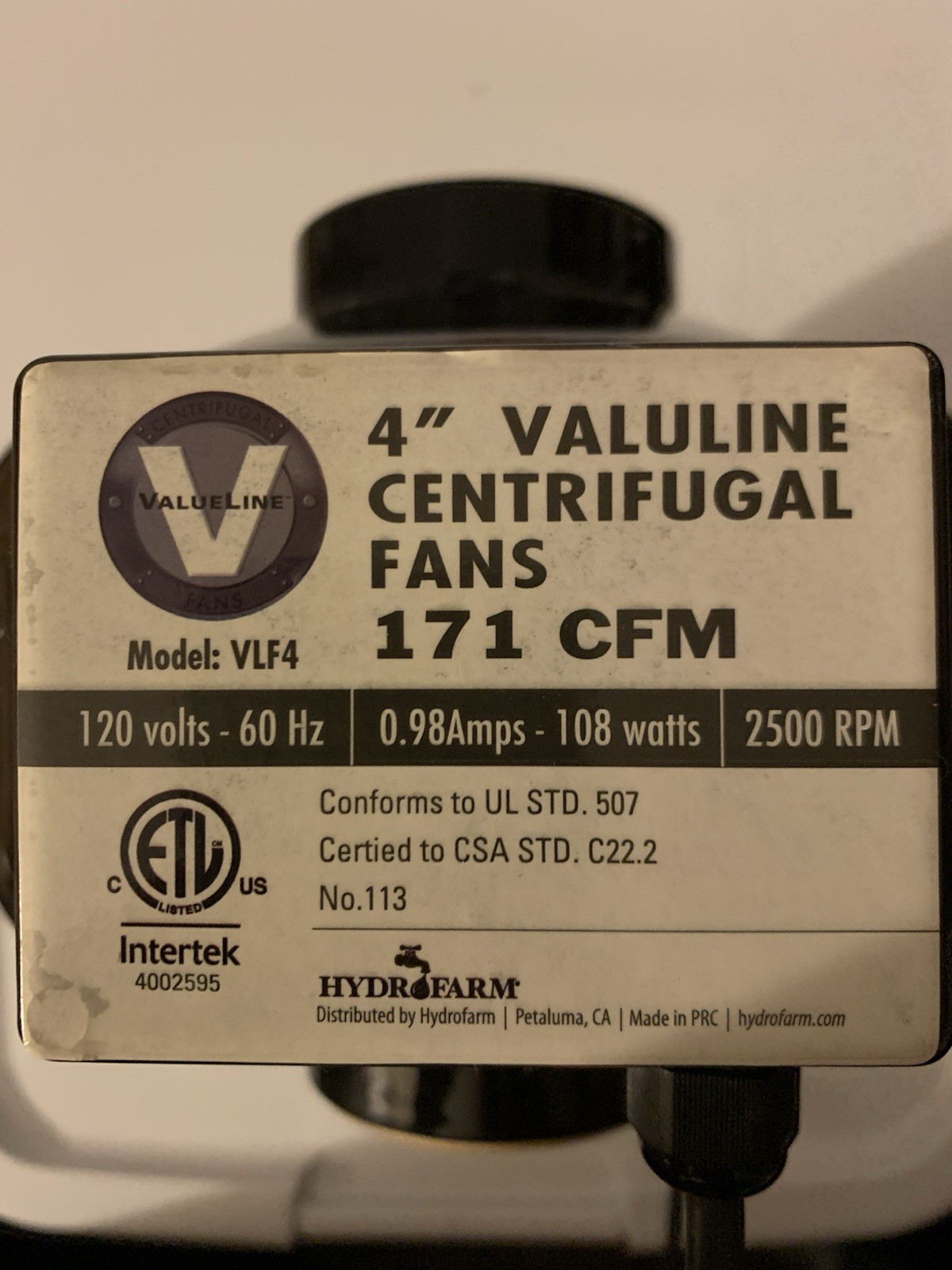 4” Valuline Centrifugal Fan 171 CFM