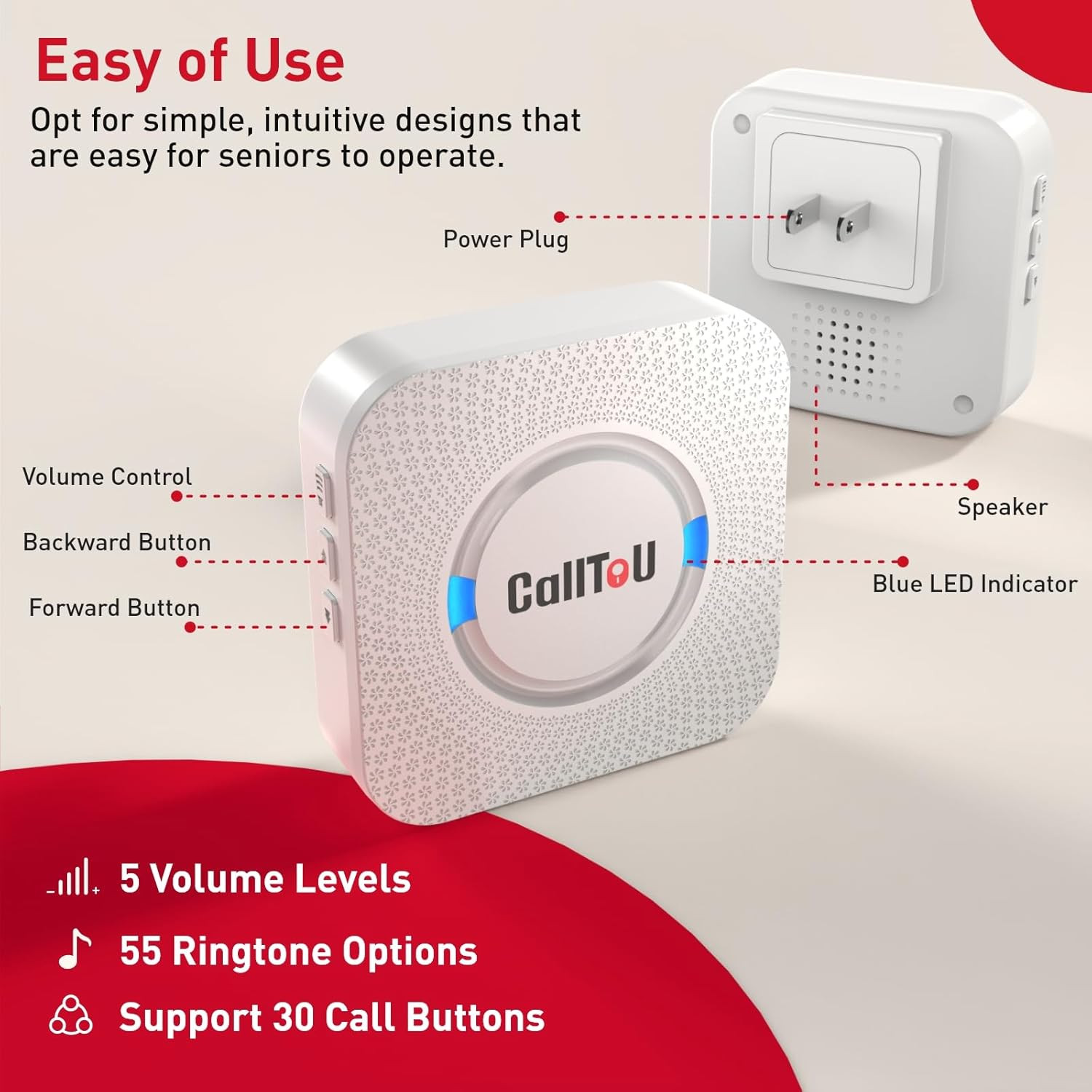 Wireless Caregiver Pager Smart Call System 2 SOS Call Buttons/Transmitters 2 Rec