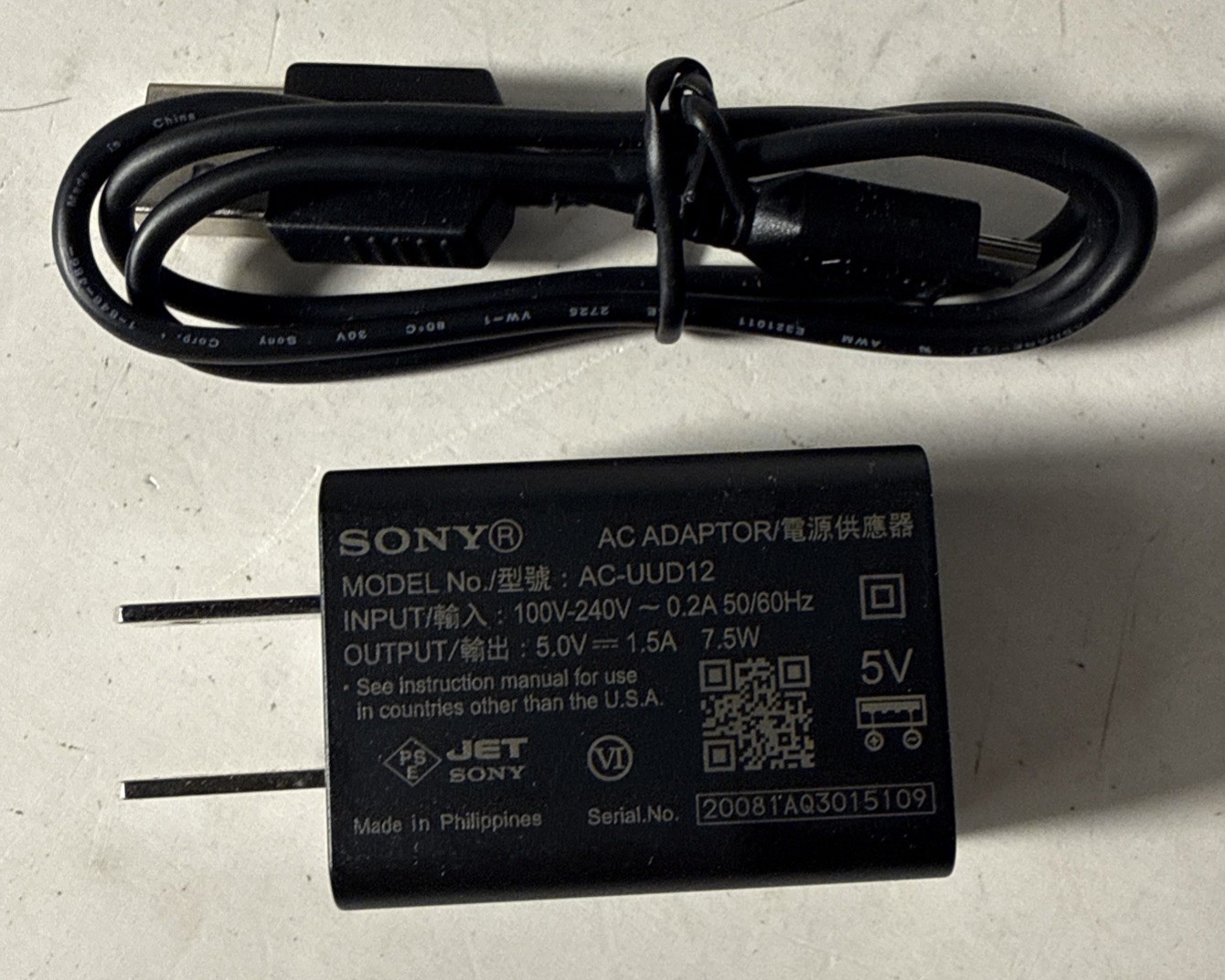 Sony AC-UUD12 USB Quick AC Adapter Charger for A7 A7R A7R II A7S II RX100 RX10