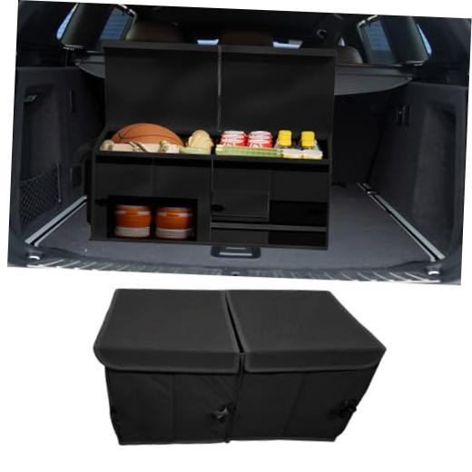 Car Trunk Organizer, Collapsible Multi Compartment Cargo Storage Box with Black
