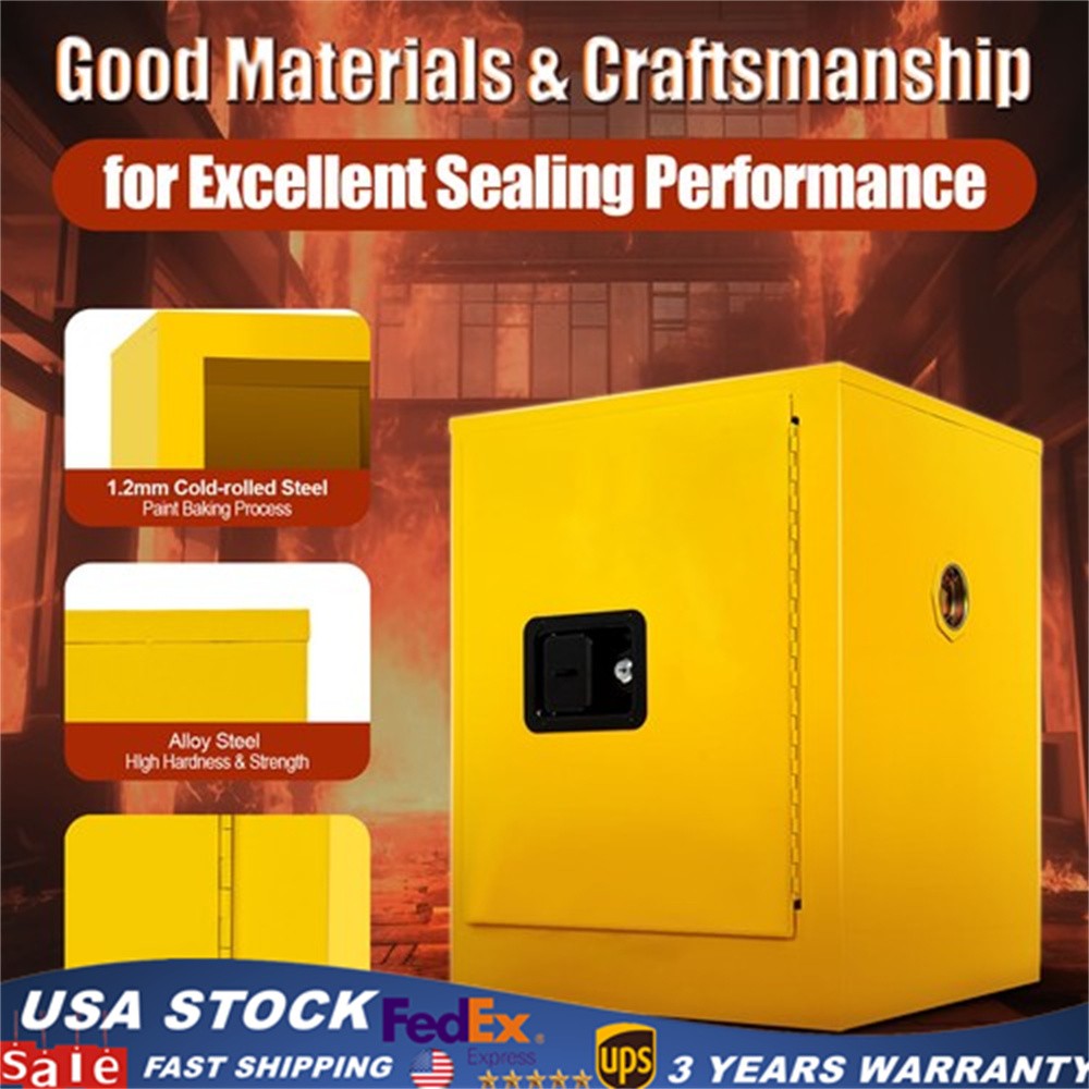 Fireproof Safety Storage Cabinet For Flammable Liquid Chemicals 4 Gallons Yellow
