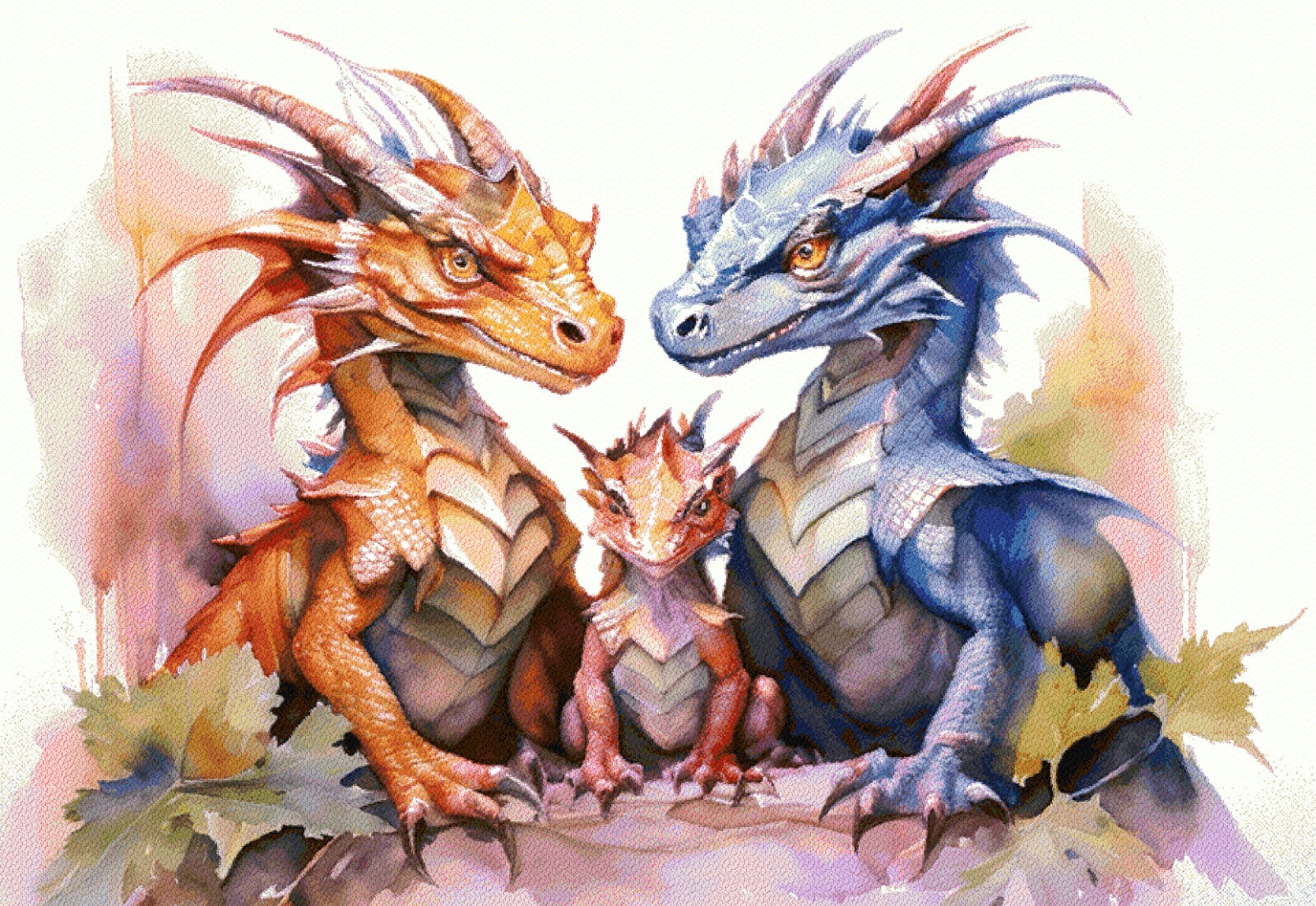 Fantasy Dinosaur Dragons Cross Stitch Design, Photo, Full Pattern Keeper File