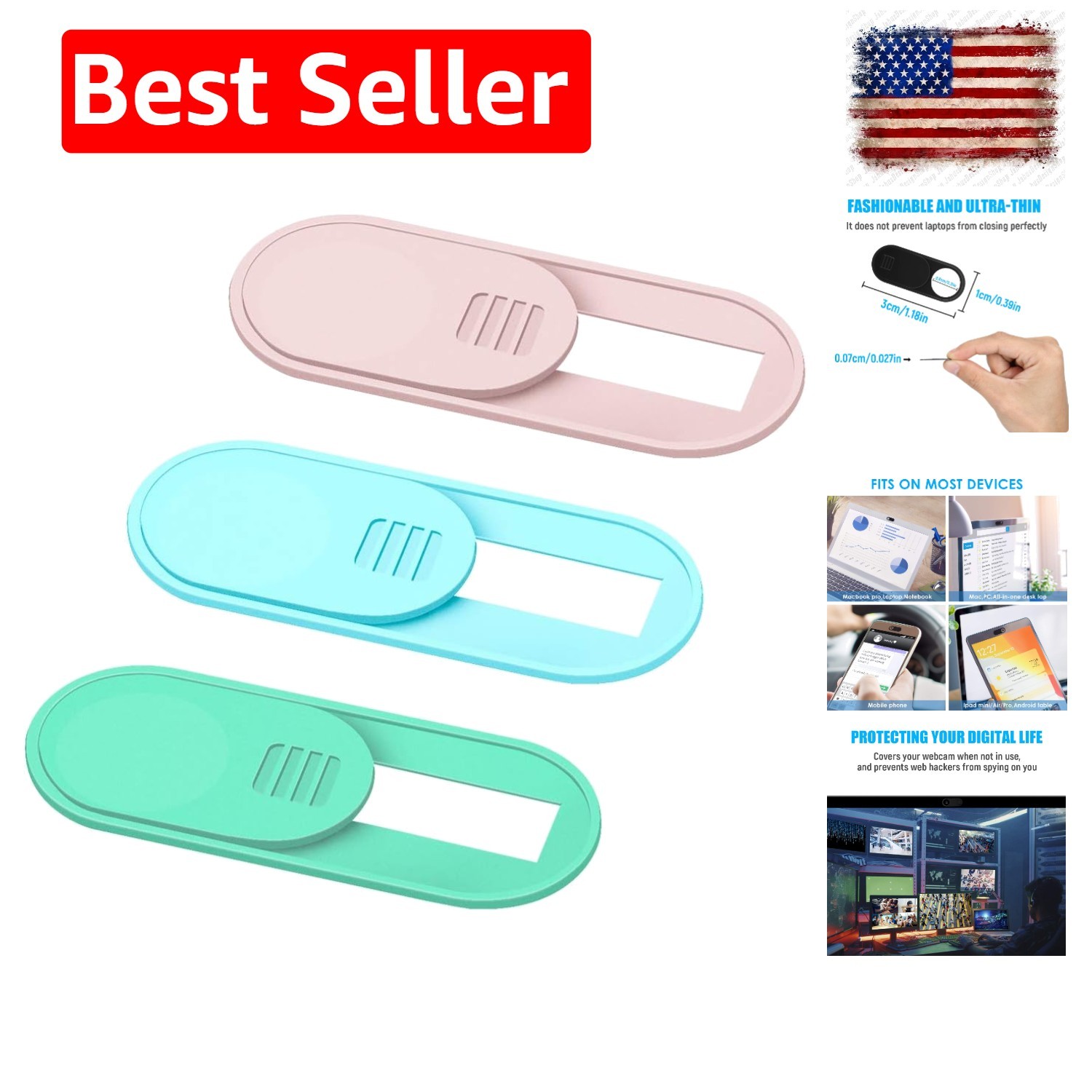 Webcam Cover Slide, Ultra Thin Phone Camera Cover, Camera Cover Blocker for M...