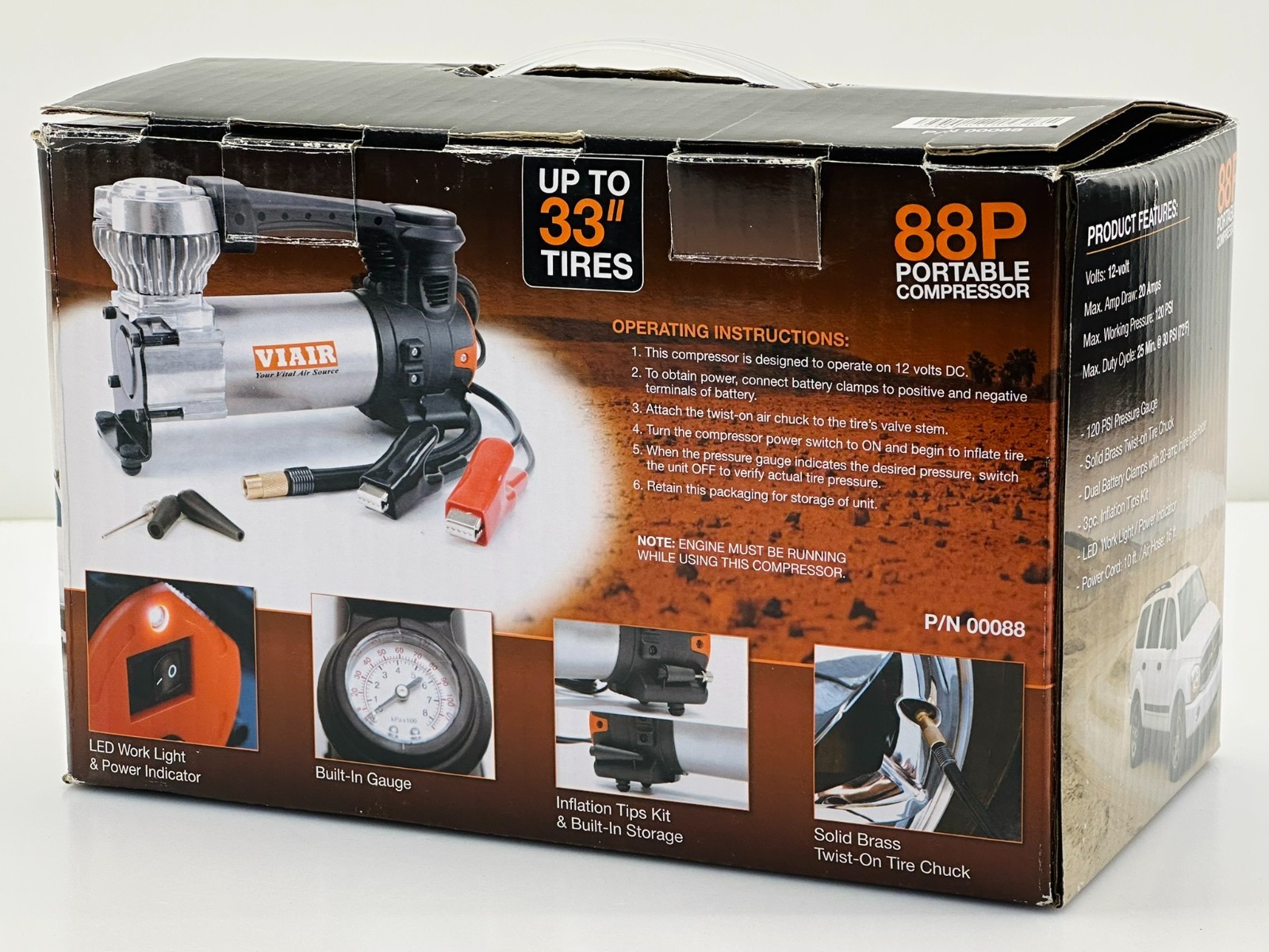 88P - 00088 Portable Compressor Kit with Alligator Clamps, Tire Inflator