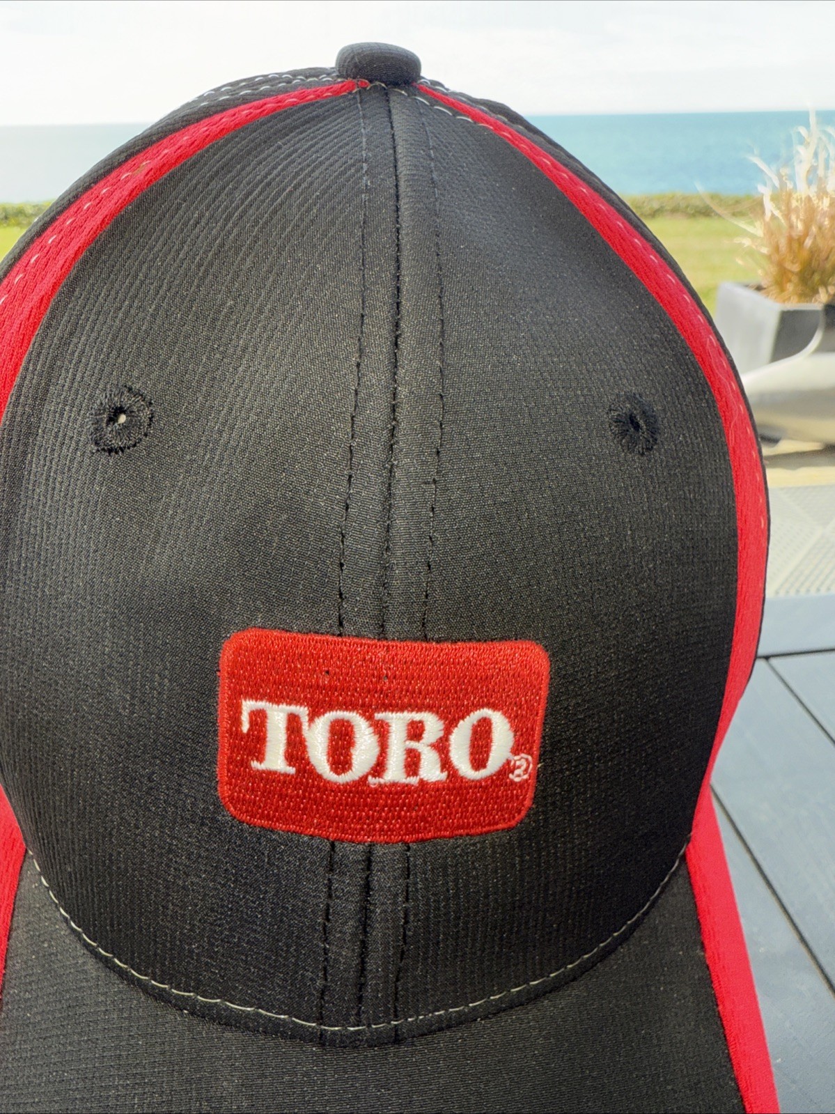 TORO in White on Black Maroon Accented Hat Cap Hook Loop Polyester