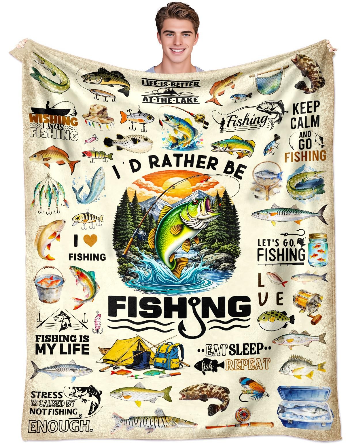 Fishing Blanket 60x50 Soft Flannel Throw for Fisherman - Perfect Gift for Men