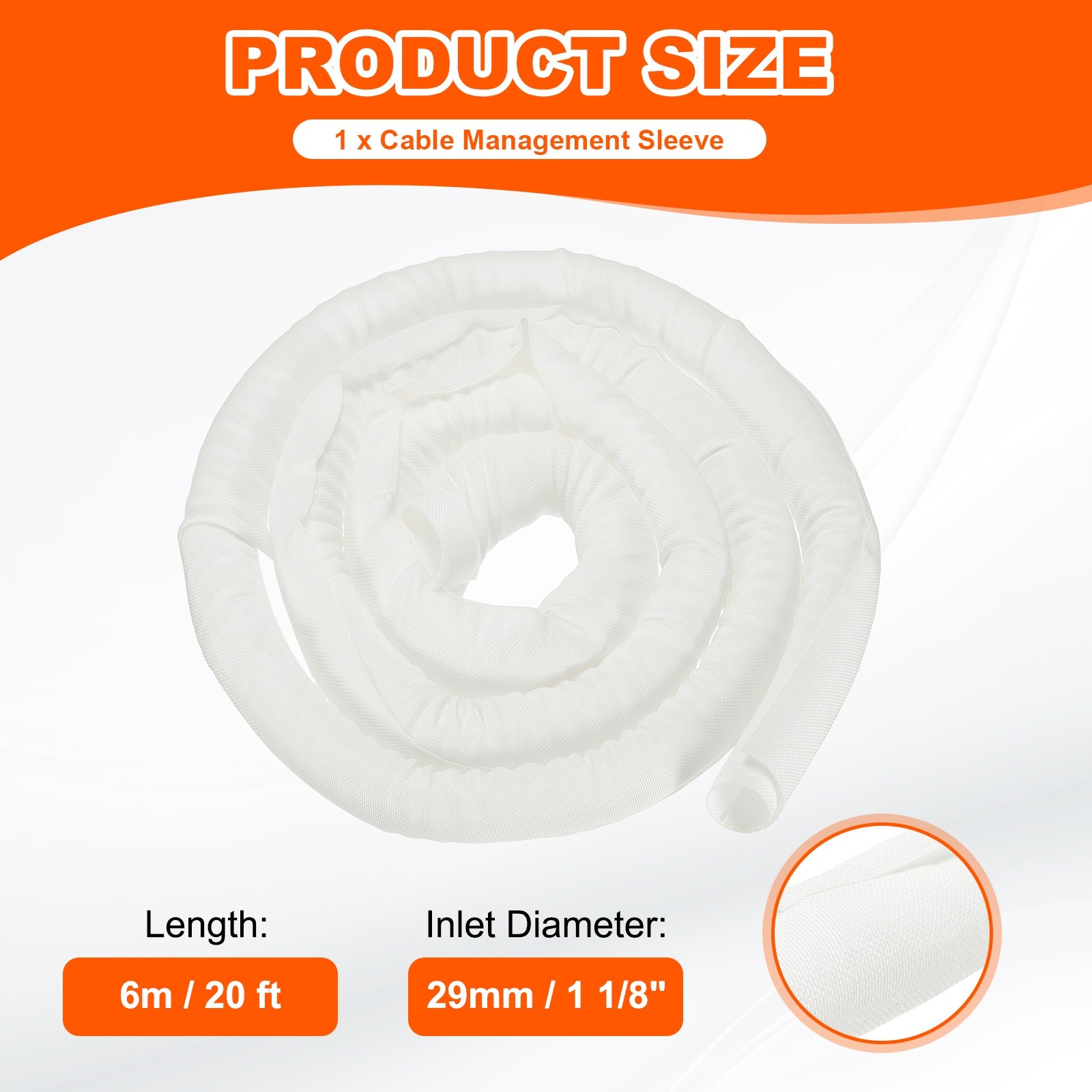 Wire Split Braided Cable Management Sleeve, White (1 1/8" - 20 Feet)