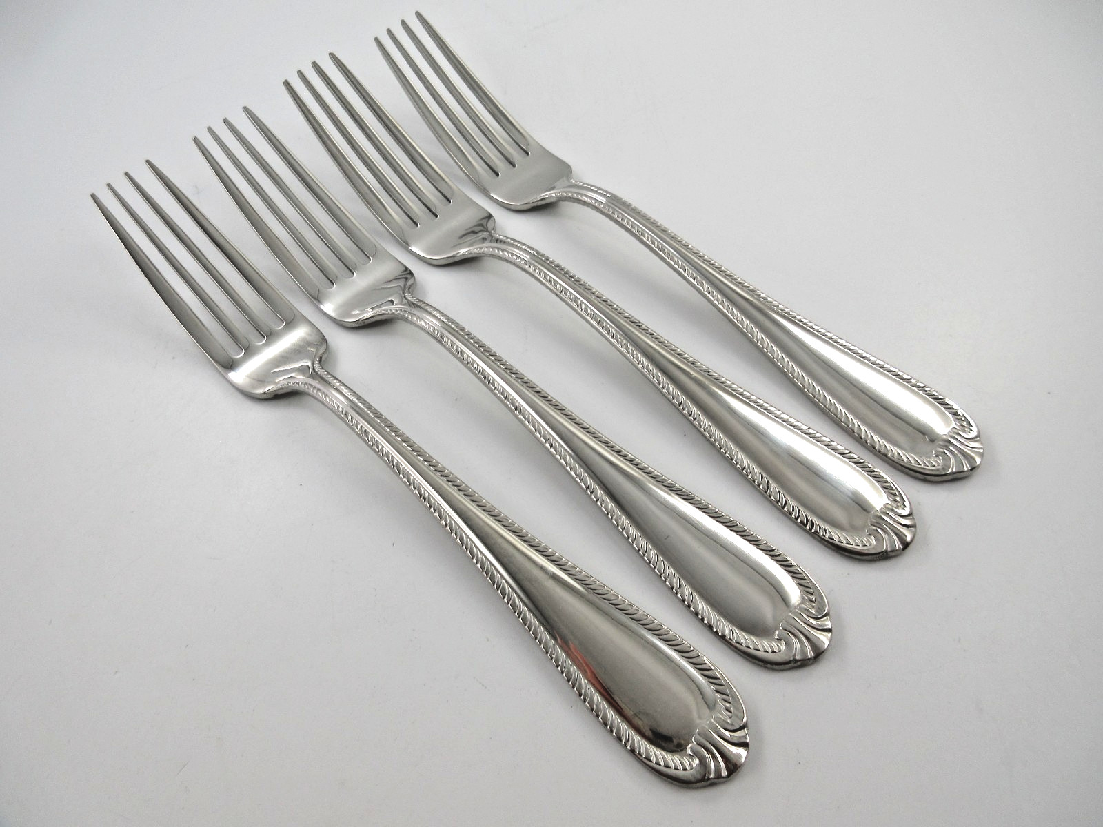 Reed & Barton DOMAIN 4 Dinner Forks Glossy 18/10 Stainless Steel Rope Edge