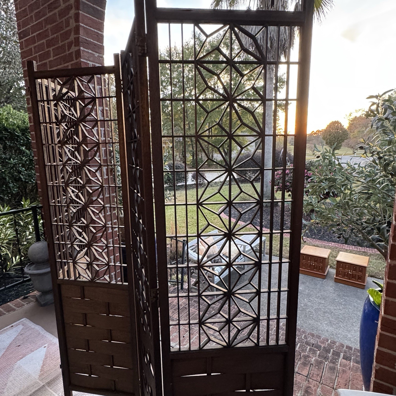 Japanese Mid Century Teak Shoji 4 Panel Folding Room Divider Screen 1960s