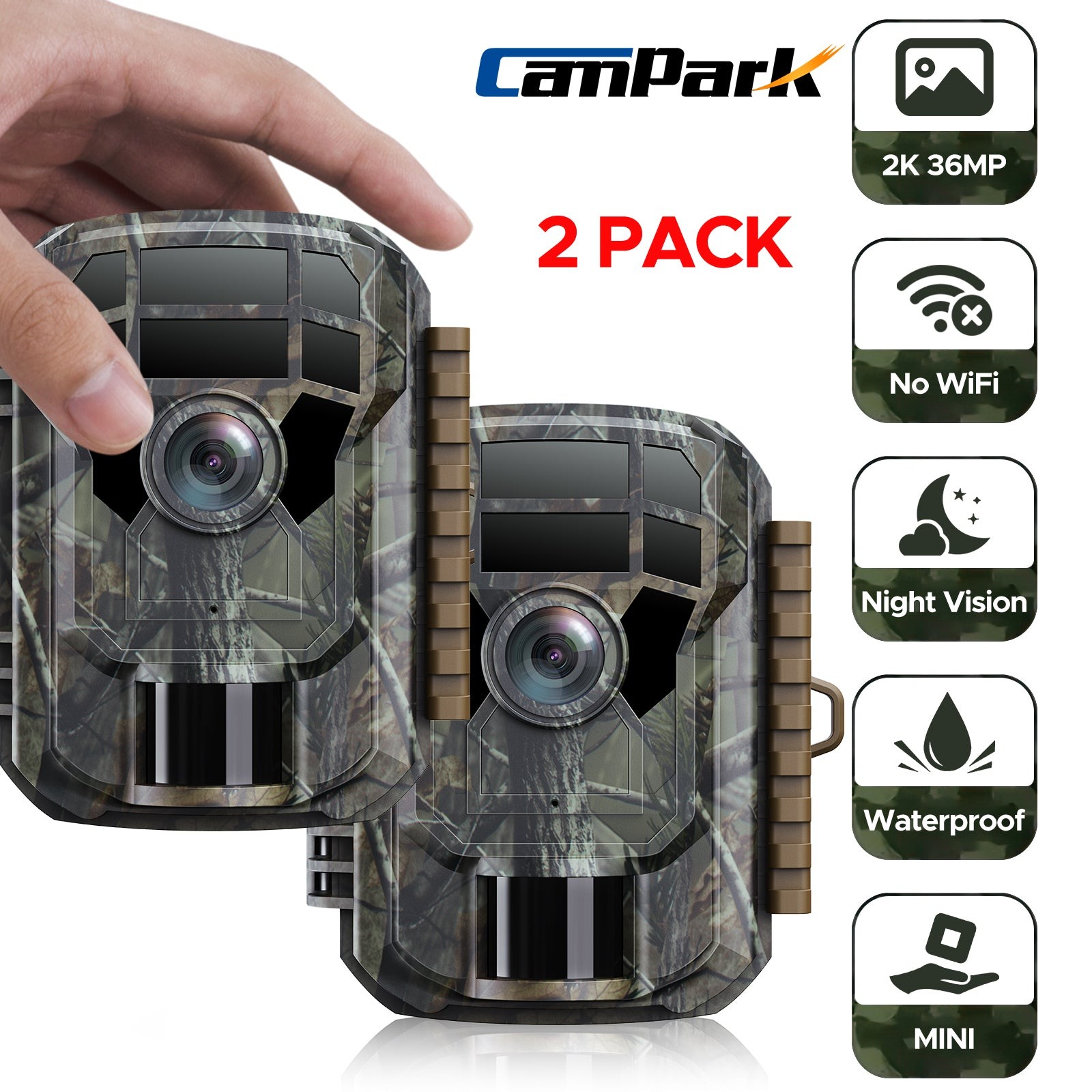 2 Pack 2K Hunting Game Trail Camera 36MP Wildlife Waterproof Cam Night Vision