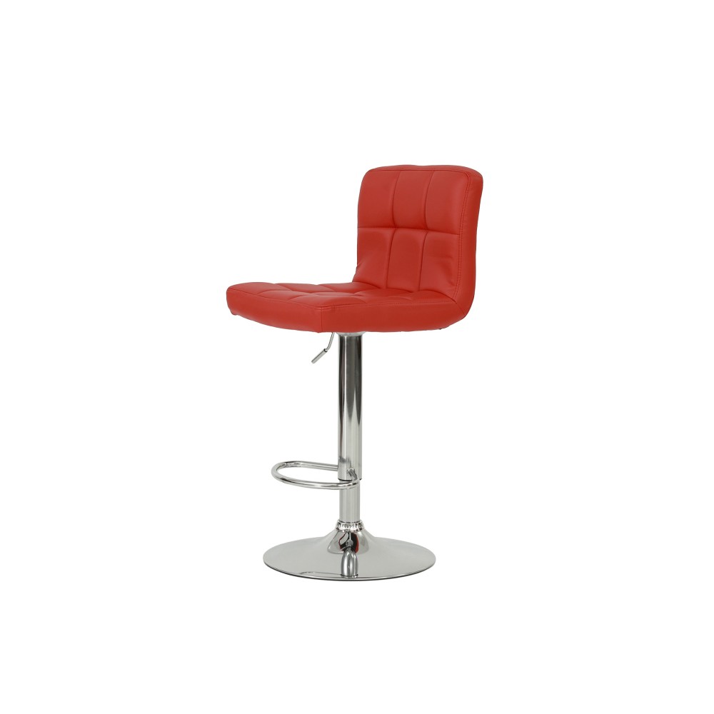 Red Faux Leather Armless Barstool Set 2 Pcs Height Adjustable