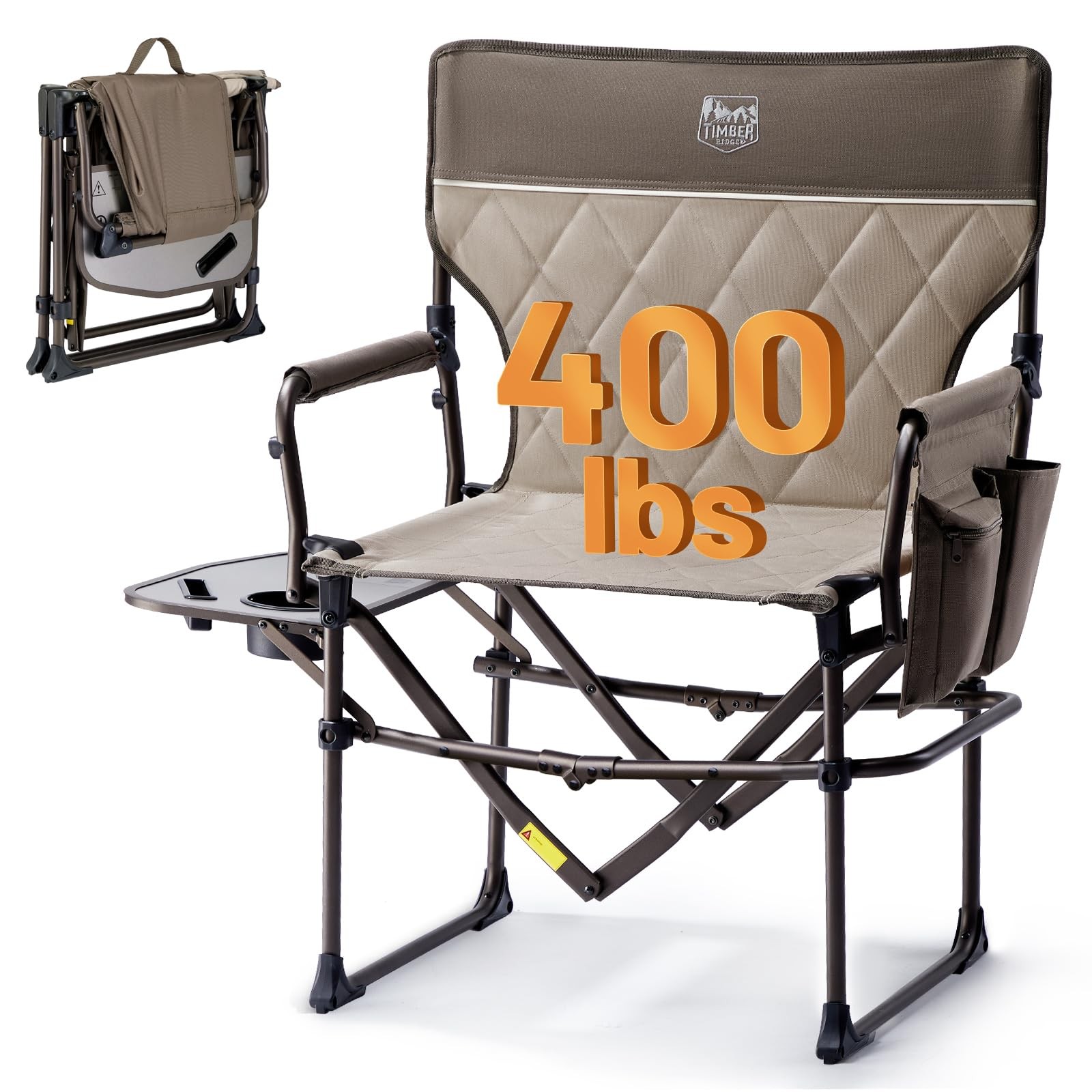 Timber Ridge Aluminum Camping Directors Chair with Side Table Large, Tan
