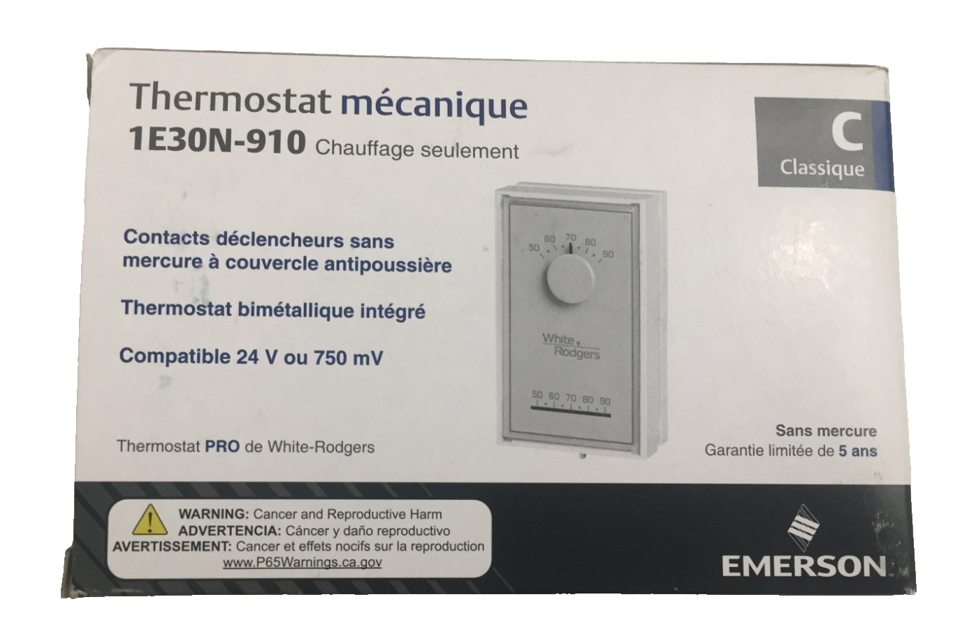 Emerson 1E30N-910 Mechanical Thermostat Conventional C " Heat ONLY"