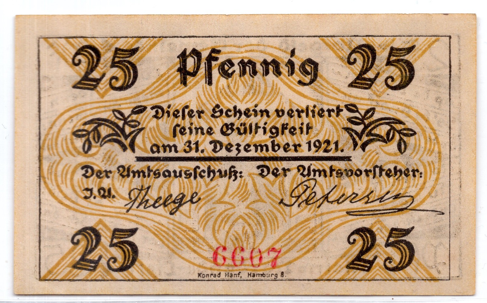 1921 Germany Klein-Nordende-Lieth Notgeld 25 Pfennig Note (NG1045)