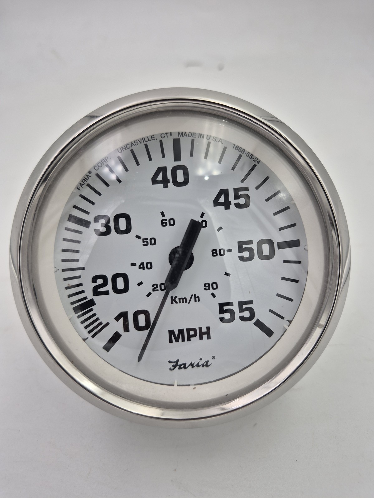 Faria SE9827A 55 MPH 80 Km/h Marine Boat Speedometer Gauge White Face Made in