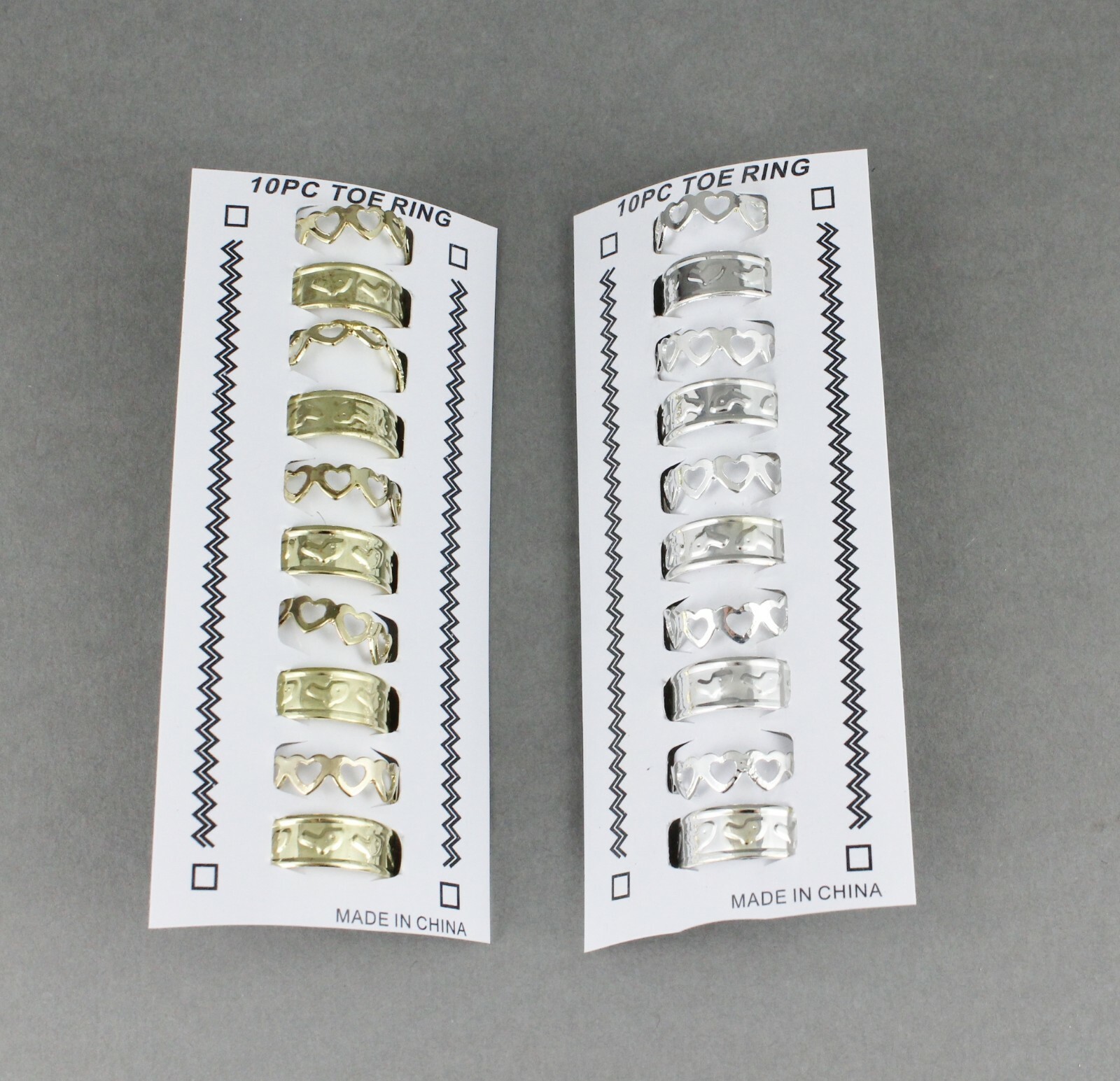 10 silver toe rings hearts metal toe ring open back adjustable set pack 10