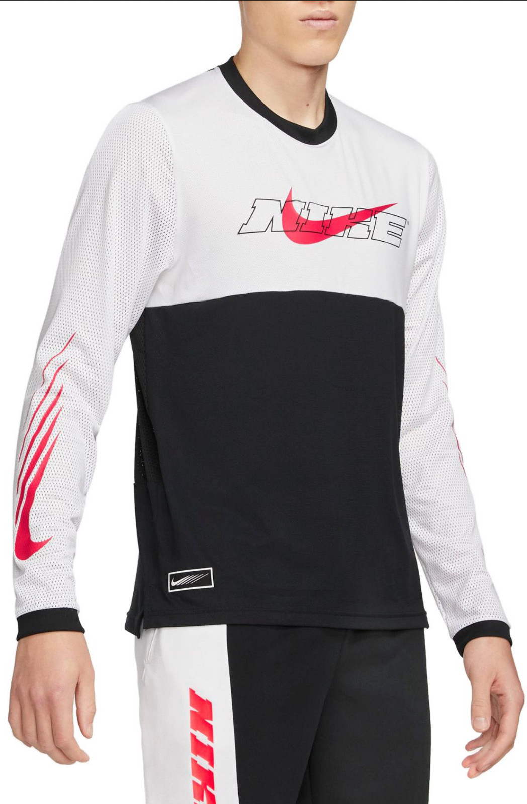 Nike SPORT CLASH Cycling Men Long Sleevs Training Top White Black CZ2257