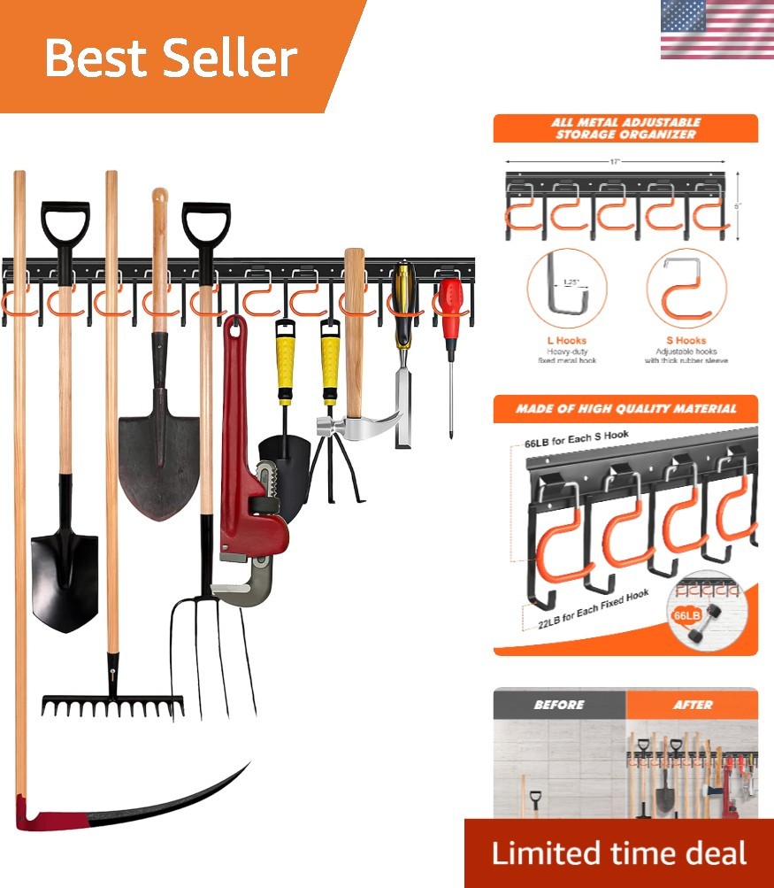 Adjustable 34'' Metal Tool Organizer - Effortless Wall-Mount Storage Solution