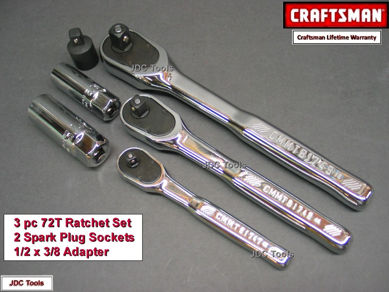 CRAFTSMAN 3pc Low Profile 1/4 3/8 1/2 dr 72 Tooth Ratchet set new