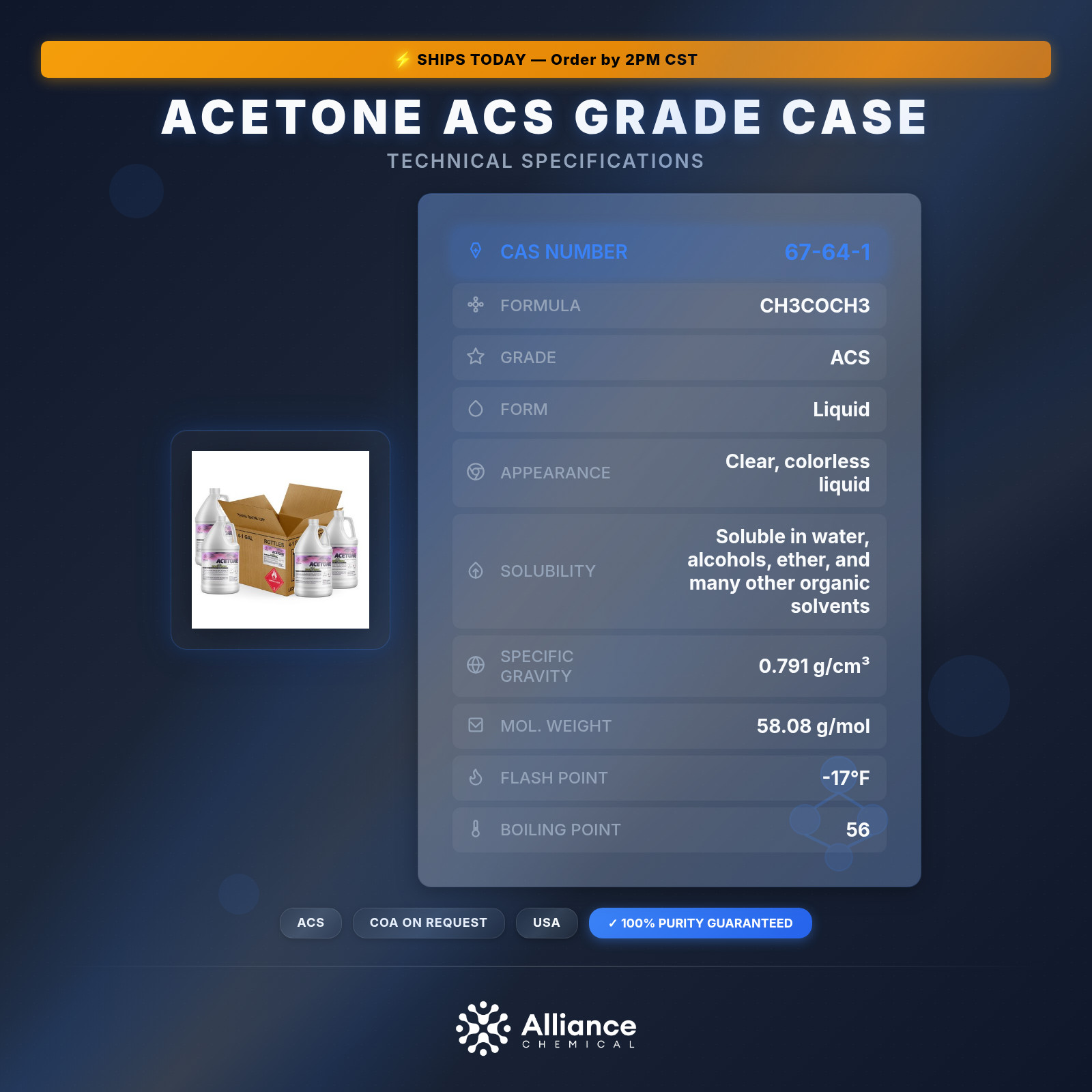 Acetone ACS Grade - 4 Gallon Case