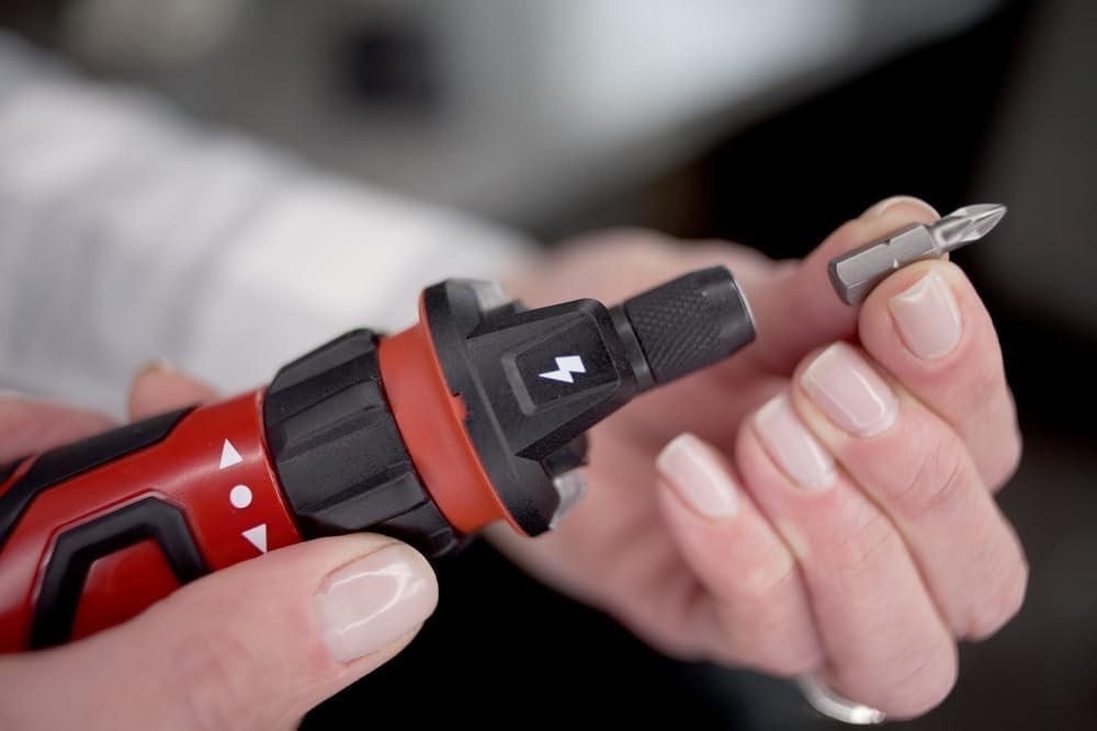 Red 4V Cordless Screwdriver w/Circuit Sensor & 9 Bits - Perfect for DIY Projects