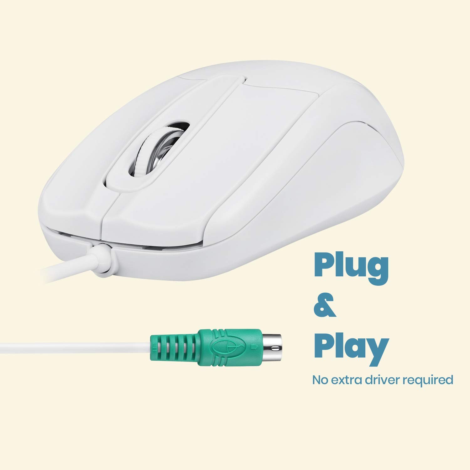Perixx PERIMICE-209 P, Wired PS2 Optical Mouse with Scroll Wheel and 1000 DPI,