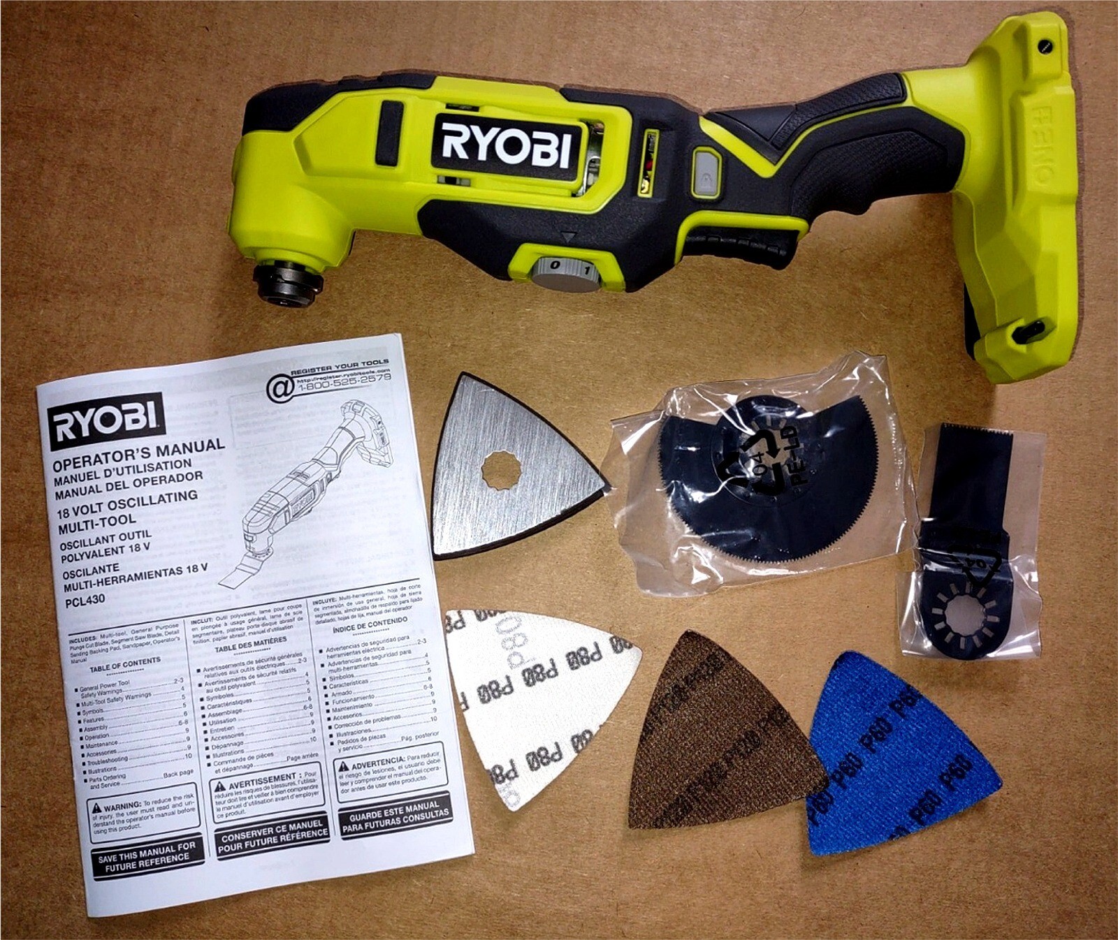 NEW RYOBI PCL430 18V 18 VOLT CORDLESS OSCILLATING MULTI TOOL & ACCESSORIES