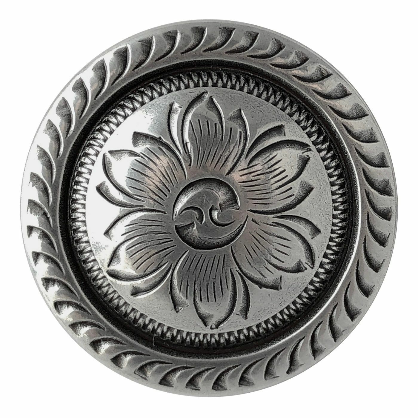 WESTERN LEATHER CRAFT TACK ANTIQUE ENGRAVED ROPE EDGE FLORAL CONCHO screw back
