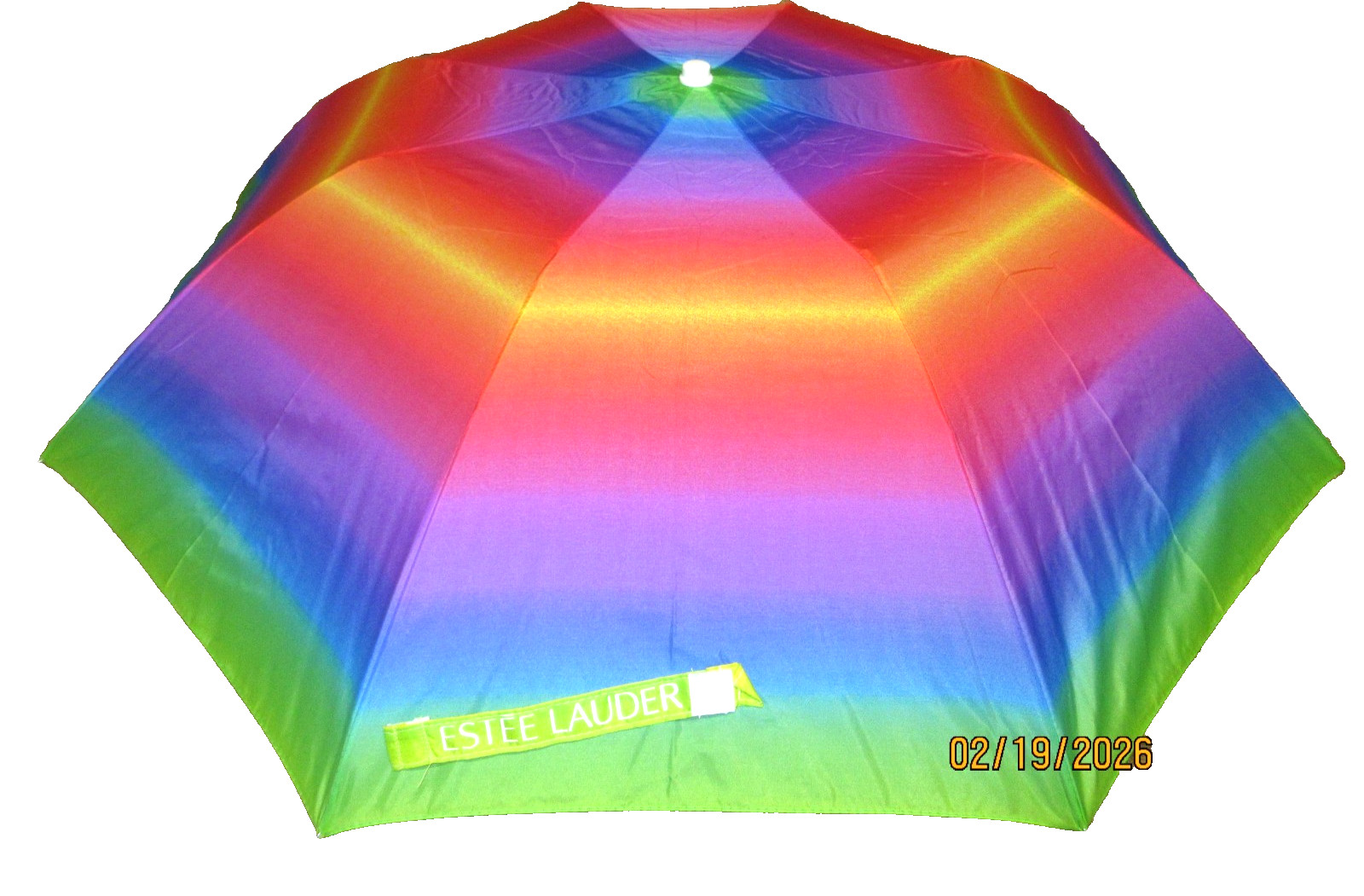 RARE~ESTEE LAUDER~~RAINBOW~~UMBRELLA WITH WHITE HANDLE~15" END TO END