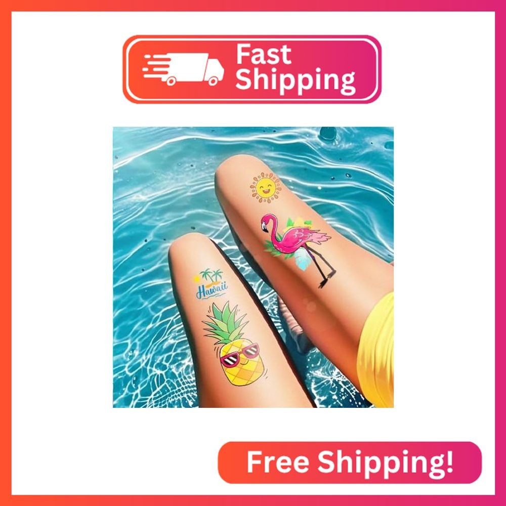 Summer Pool Temporary Tattoos for Adults Kids, Luau Party Decorations