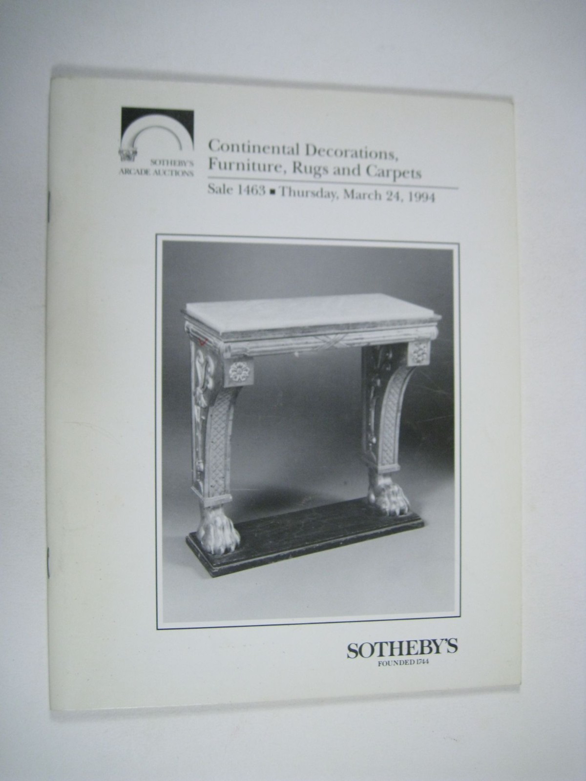 Sothebys Continental Decor Furniture Rugs Carpets Auction Catalog 1994 Sale 1463