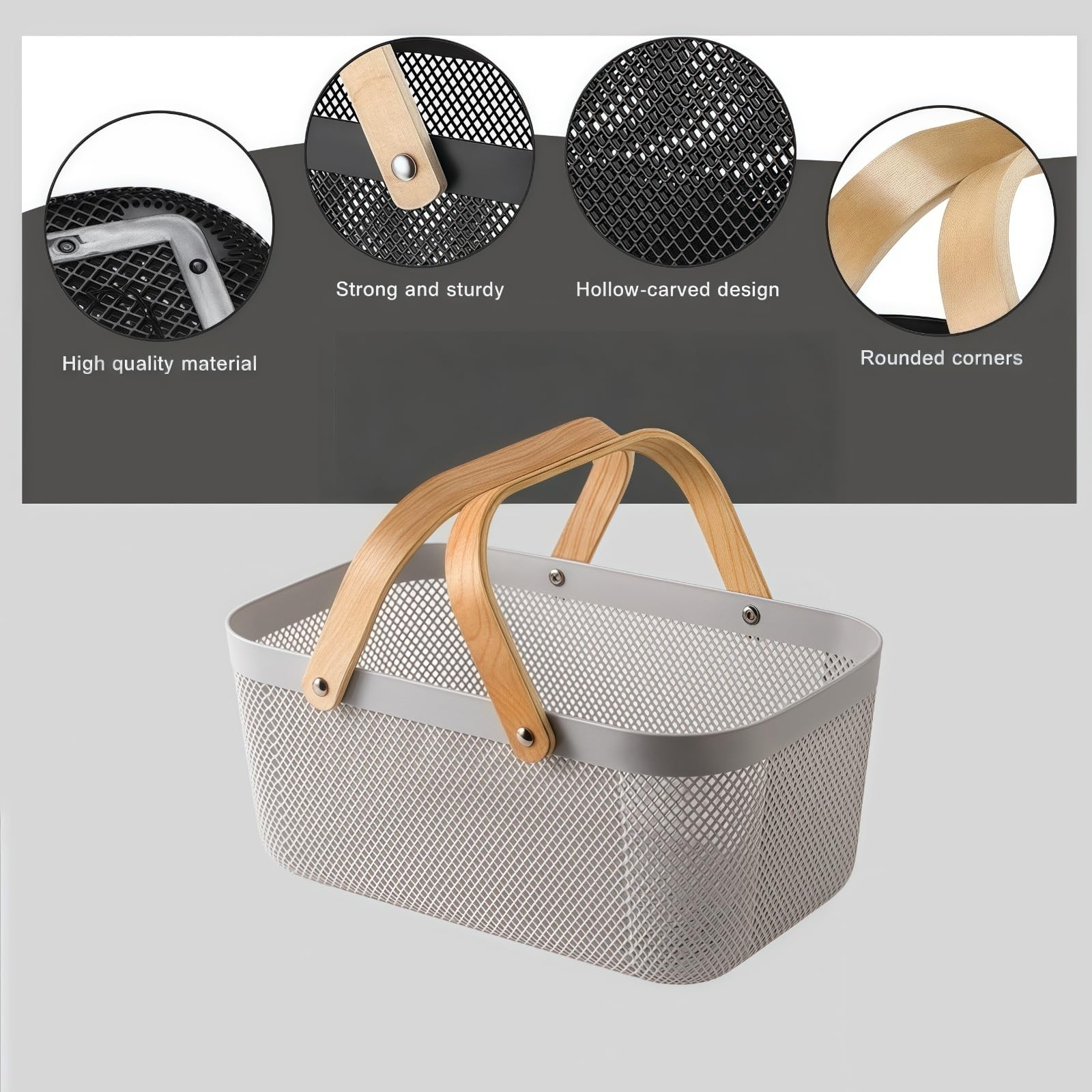 3pcs Collapsible Wooden Handle Plastic Harvest Basket - Rectangular Garden St...
