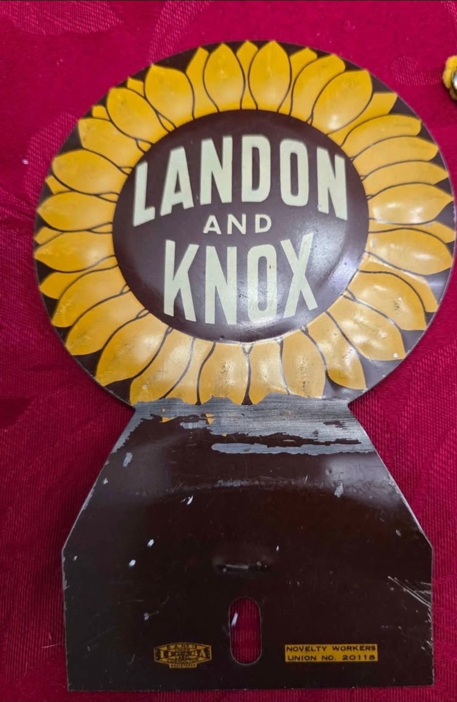 Vintage 1936 LANDON and KNOX for President (GOP) metal Car Topper