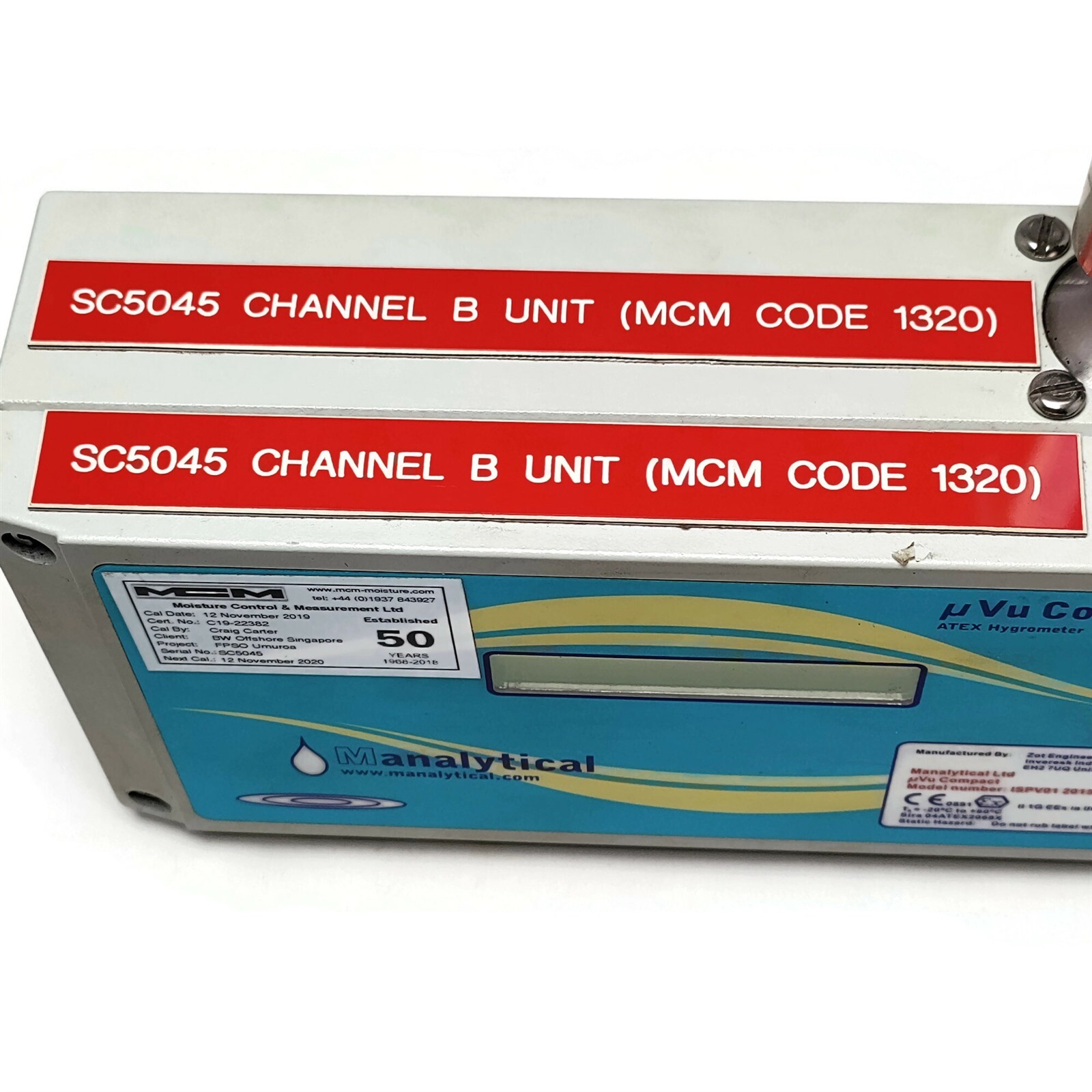 Manalytical µVu Compact ATEX Hygrometer. Model ISPV01 2015/C08A.