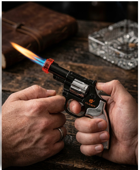 Pistol Shaped Shocking Gun Lighter Butane Torch Lighter , Windproof, Refillable