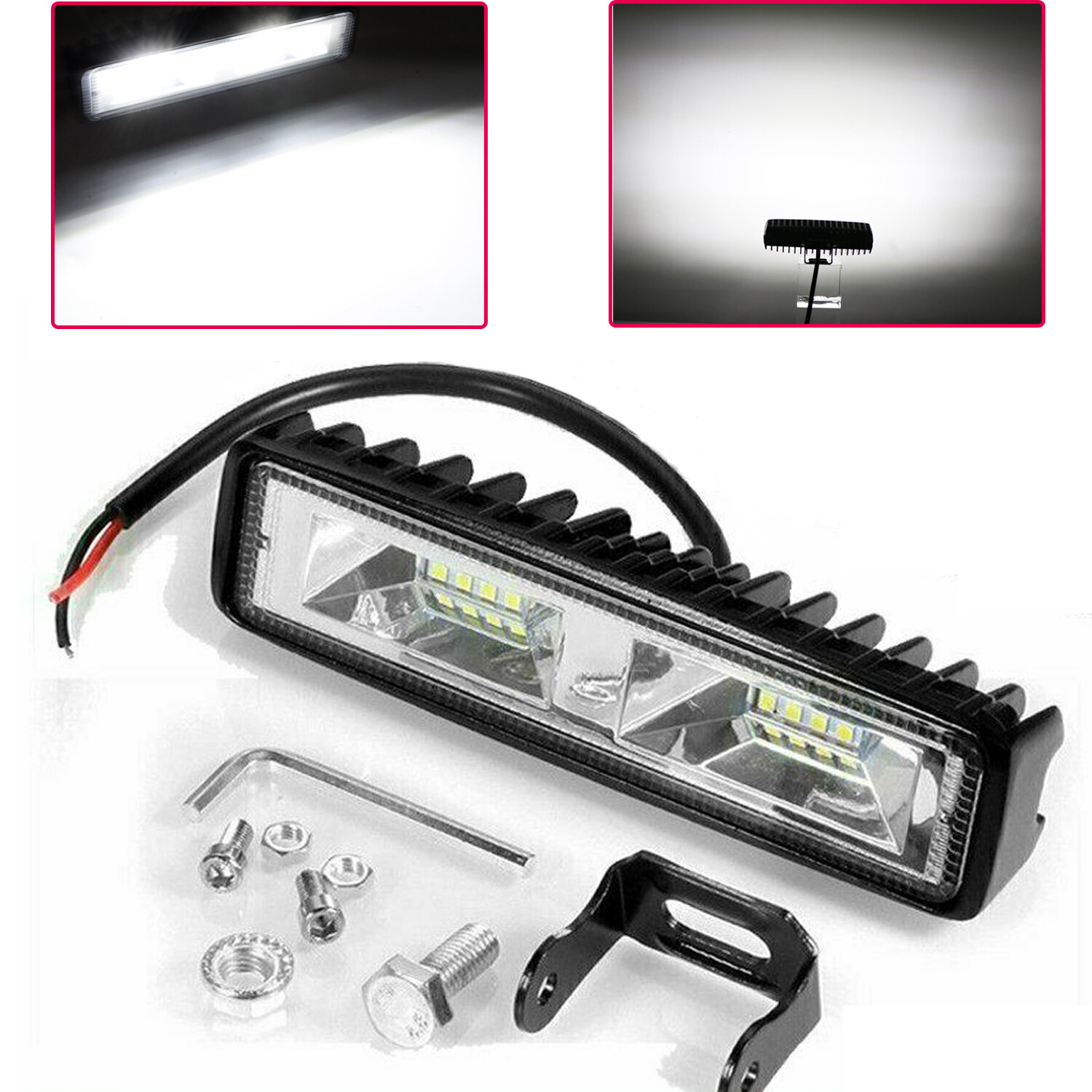 1x LED Work Lights 6 Inch 24W 12V Driving Strip Flood Beam Light Bar SUV Offroad