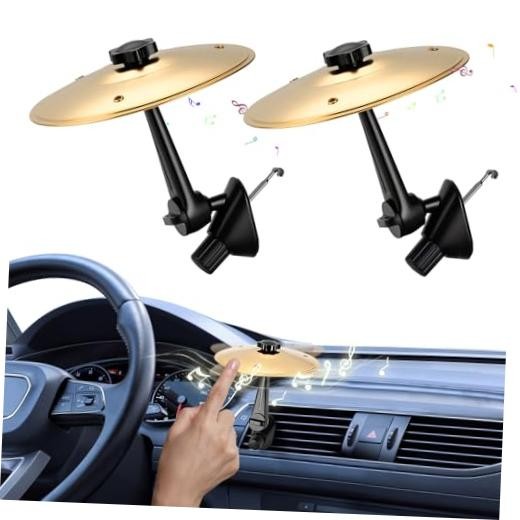 2 Pack Car Cymbal Air Vent & Crash Symbol Drum - Mini Drum Set with Clip Gold