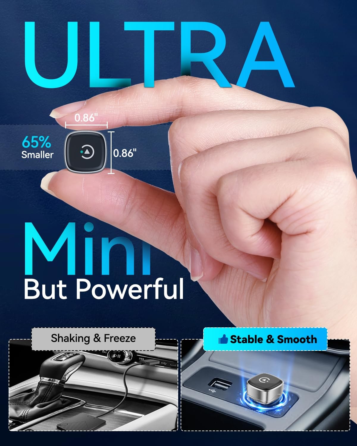 2026 Ultra Mini Wireless Carplay Adapter for iPhone & Android Auto, USB for A...