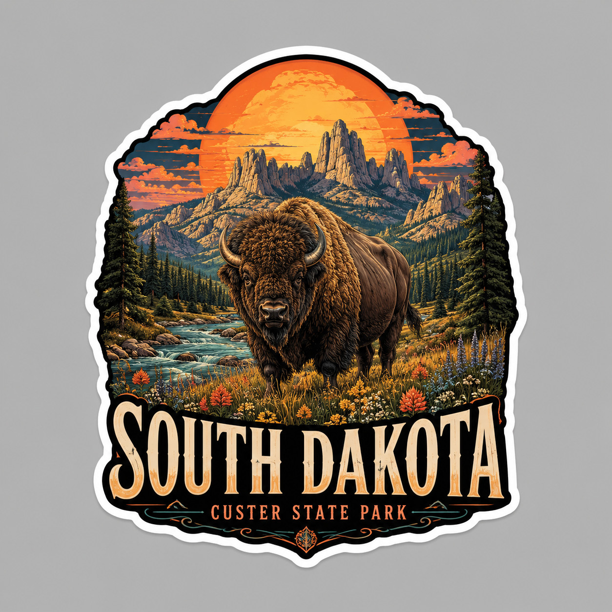 South Dakota Sticker Vinyl Decal Custer State Park Bison Buffalo Wildlife