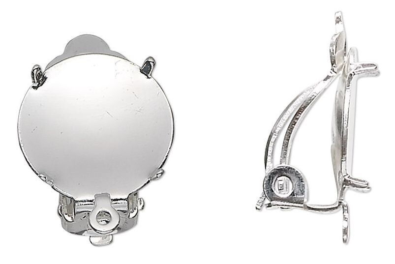 20 Silver Plated Brass & Steel 13mm Clip On Earrings with 4 Prong Pad & Loop