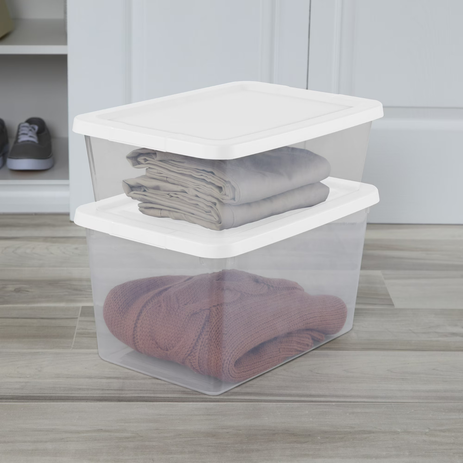 Sterilite 12 Qt Storage Box, White Plastic Lidded Container Organizer, 15 Pack