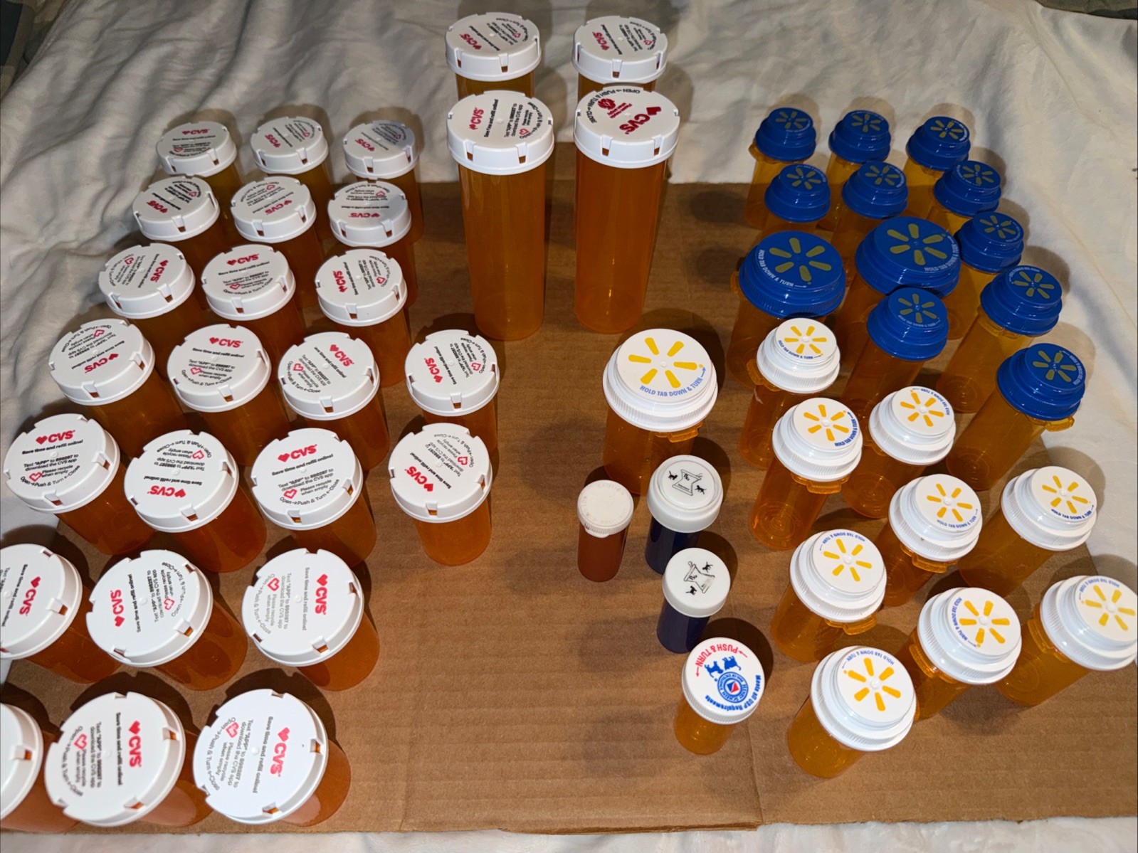 Lot 50+ Empty Amber Rx Bottles With Lids- Art, Craft, Storage - Child Proof Lids
