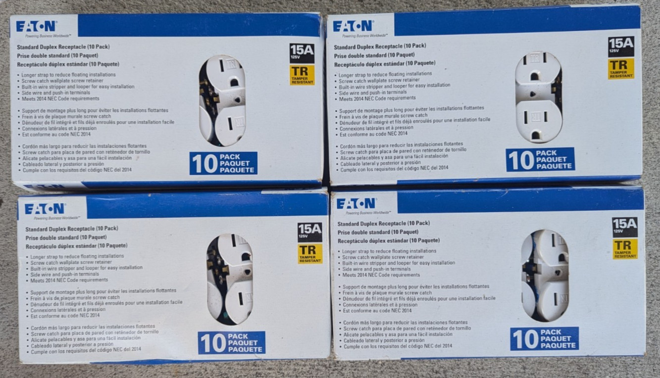 Eaton Standard Duplex Receptacle 125 V 15 A Tamper Resistant TR270W Lot of 4x10